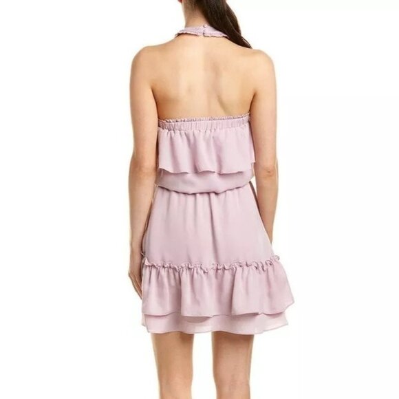 Parker Size S Dusty Blush Pink Sleeveless Ruffle Tiered Halter Mini Dress NWT - Picture 2 of 16